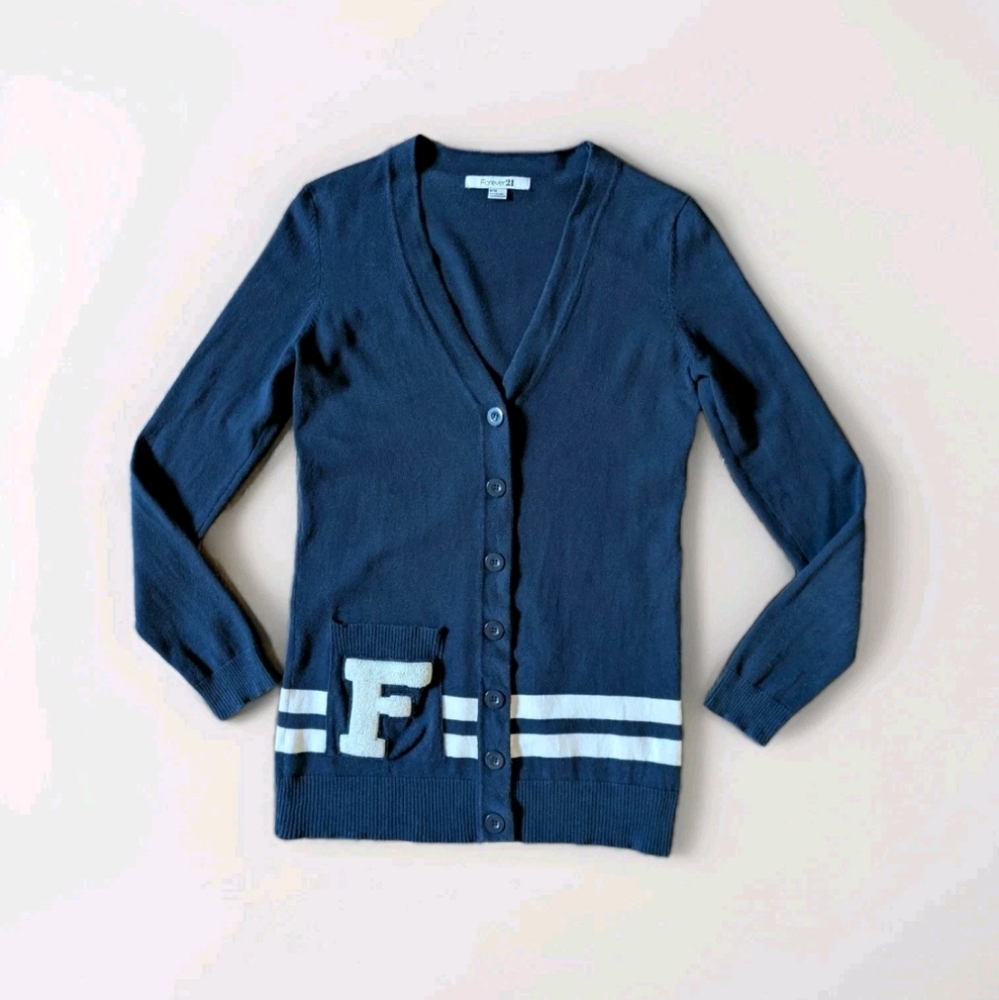 Vintage Y2K Womens Varsity Knit Cardigan Letterman‎ Medium Patch Preppy Academia